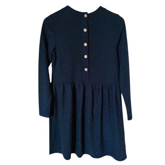 NWT LOFT Flecked Button Navy Speckled Ribbed Knit Swing Dress SP Small Petite - Picture 9 of 10